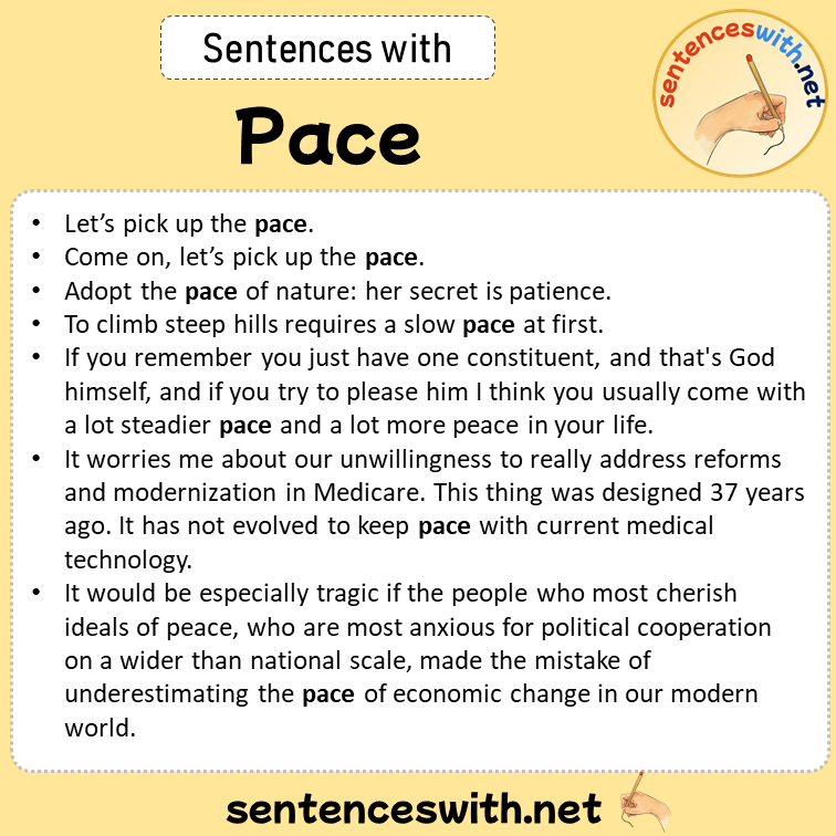Sentences with Pace, Sentences about Pace in English