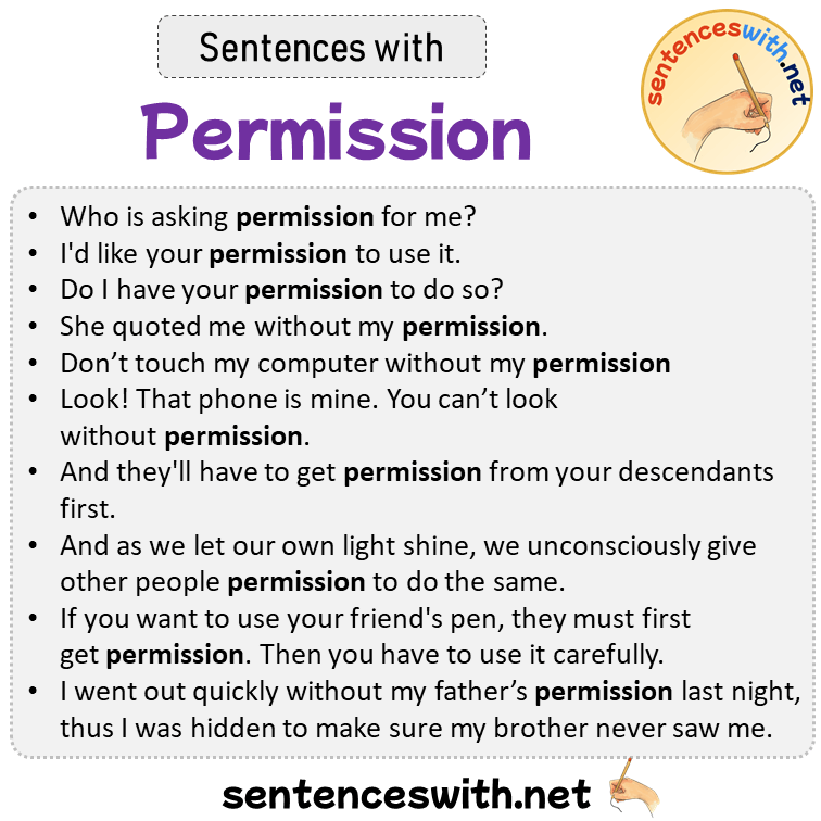 Sentences with Permission, Sentences about Permission in English