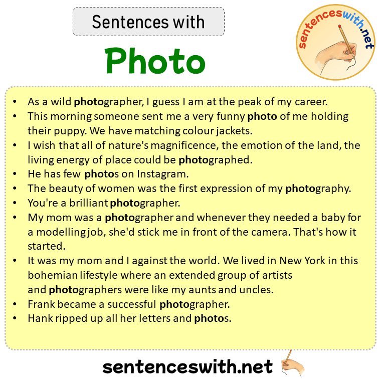 Sentences with Photo, Sentences about Photo in English