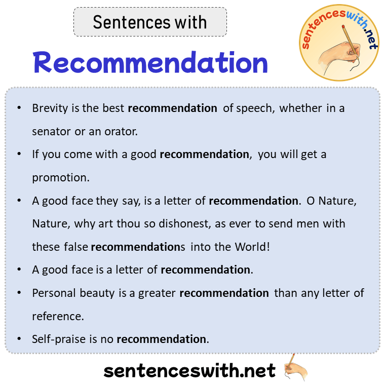 Sentences with Recommendation, Sentences about Recommendation in English