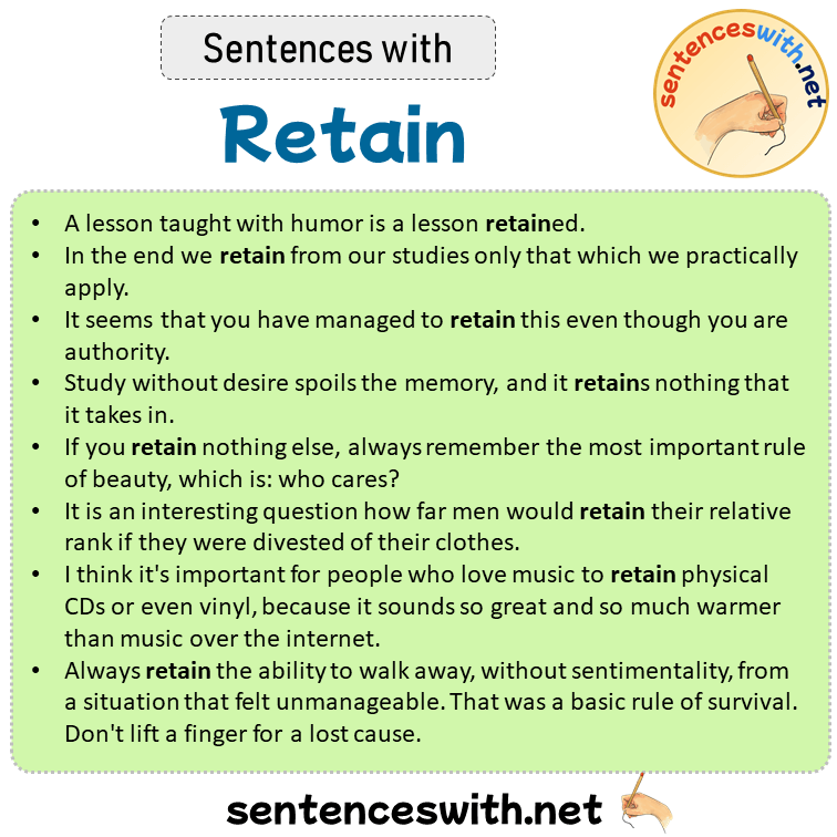 Sentences with Retain, Sentences about Retain in English