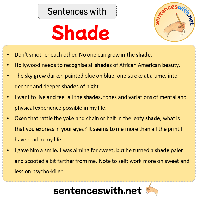 Sentences with Shade, Sentences about Shade