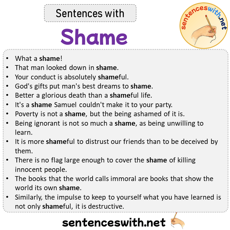Sentences with Shame, Sentences about Shame in English