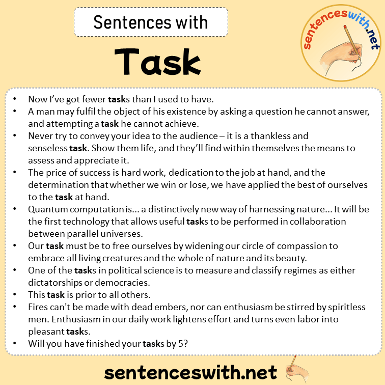Sentences with Task, Sentences about Task in English