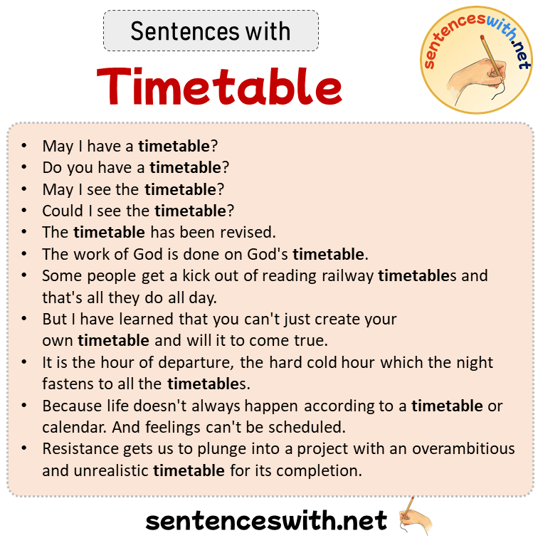 Sentences with Timetable, Sentences about Timetable