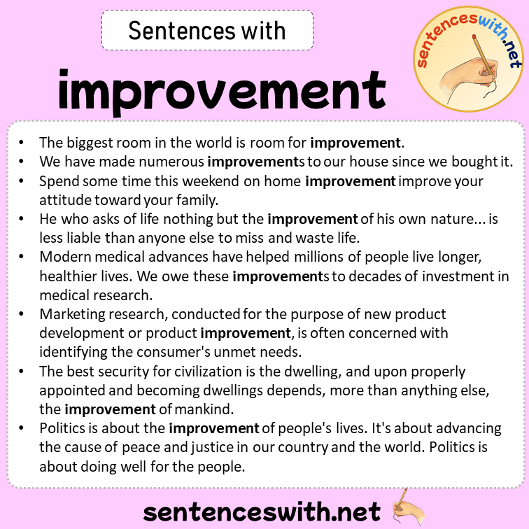 Sentences with improvement, Sentences about improvement in English