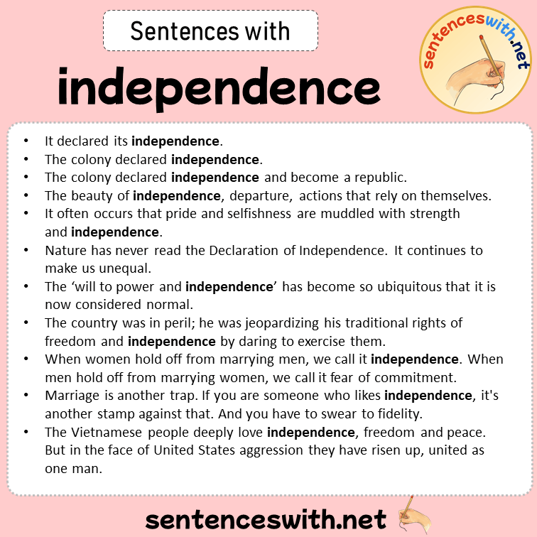 Sentences with independence, Sentences about independence in English