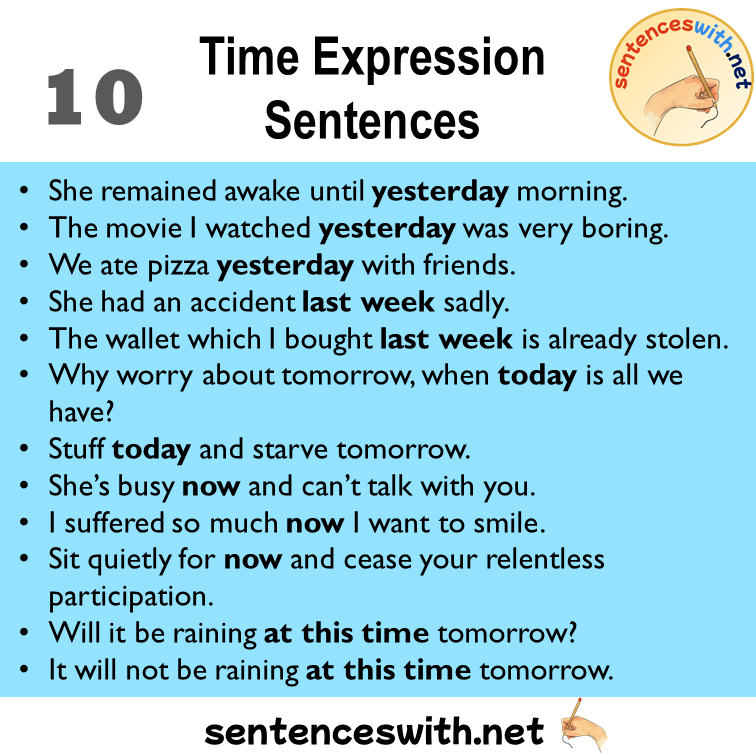 10 Expressions of Time Words and Sentences, Time Expression Sentences