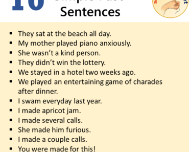10 Simple Past Sentences Examples, Past Simple Tense Example Sentences