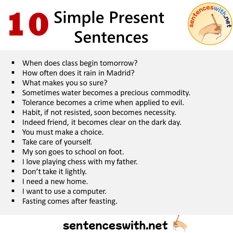10 Simple Present Sentences Examples, Present Simple Tense Example Sentences