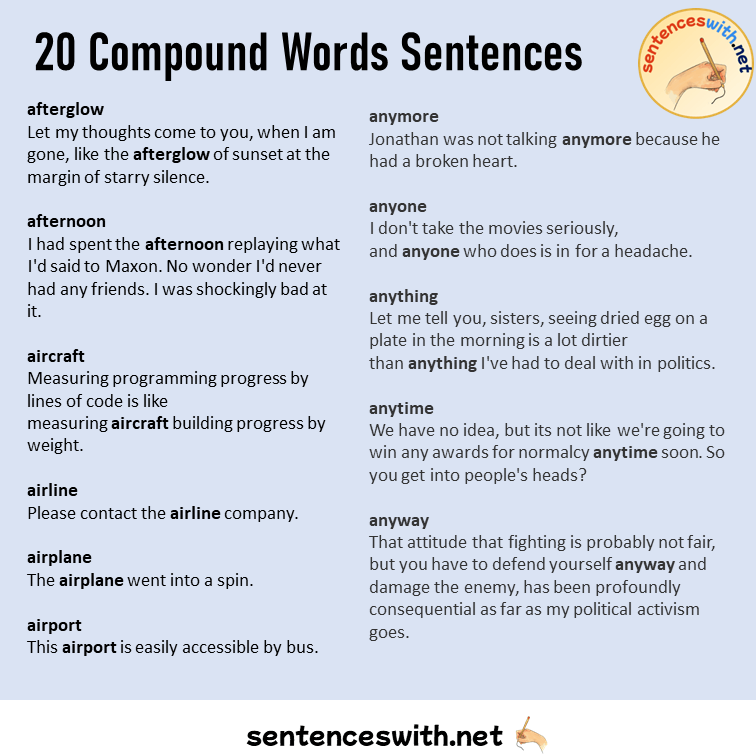 20 Compound Words Sentences, Compound Words List in a Sentences