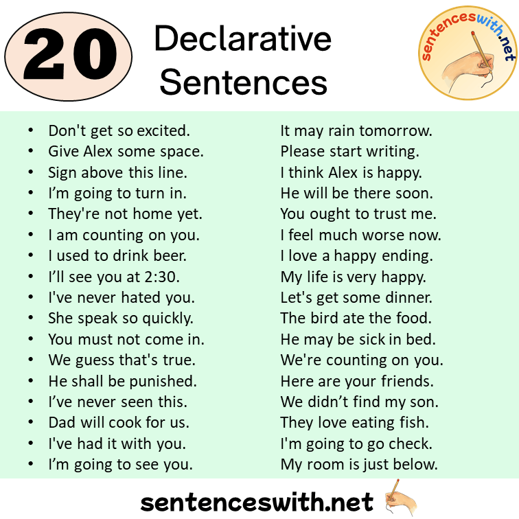 20 Declarative Sentences Examples, Declarative Example Sentences