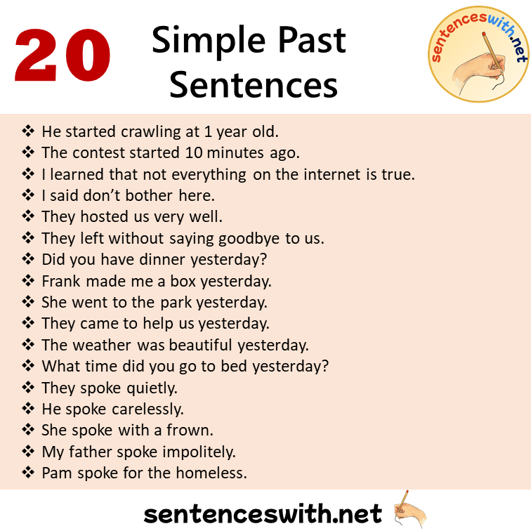 20 Simple Past Sentences Examples, Past Simple Tense Example Sentences