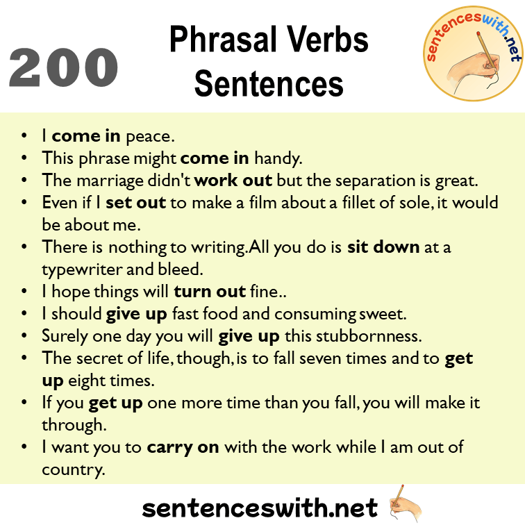 200 Phrasal Verbs List and Sentences, Phrasal Verbs Sentences Examples