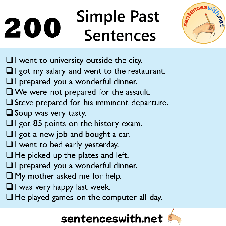 200 Simple Past Sentences Examples, Past Simple Tense Example Sentences