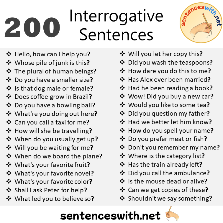 200 Interrogative Sentences Examples, Interrogatives in a Sentence