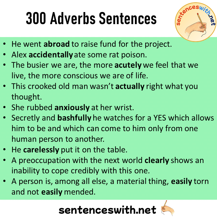 +300 Adverbs Sentences Examples, Adverbs in a Sentence