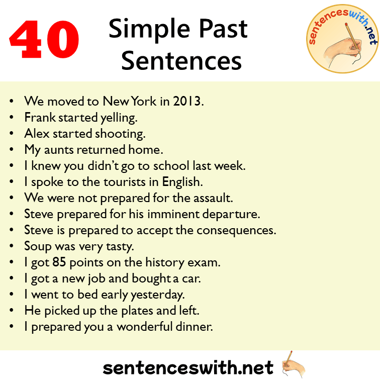 40 Simple Past Sentences Examples, Past Simple Tense Example Sentences