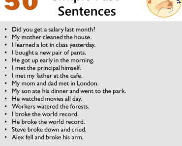 50 Simple Past Sentences Examples, Past Simple Tense Example Sentences