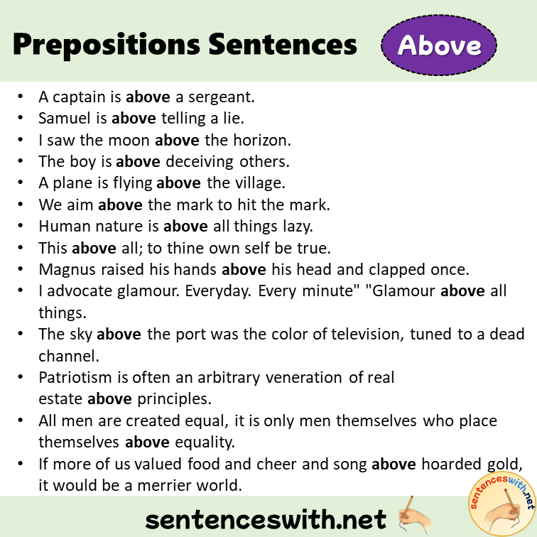 Preposition Above Sentences Examples, Preposition Above in a Sentence