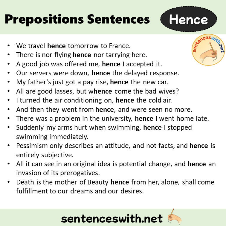 Preposition Hence Sentences Examples, Preposition Hence in a Sentence