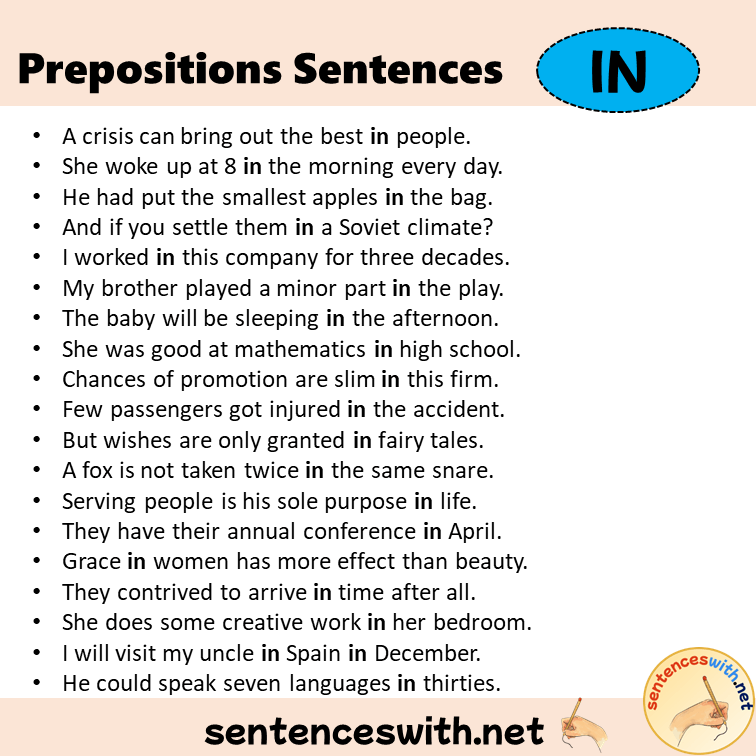Preposition In Sentences Examples, Preposition In in a Sentence