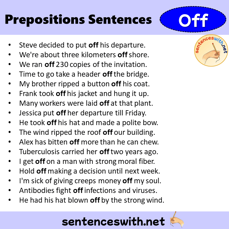 Preposition Off Sentences Examples, Preposition Off in a Sentence