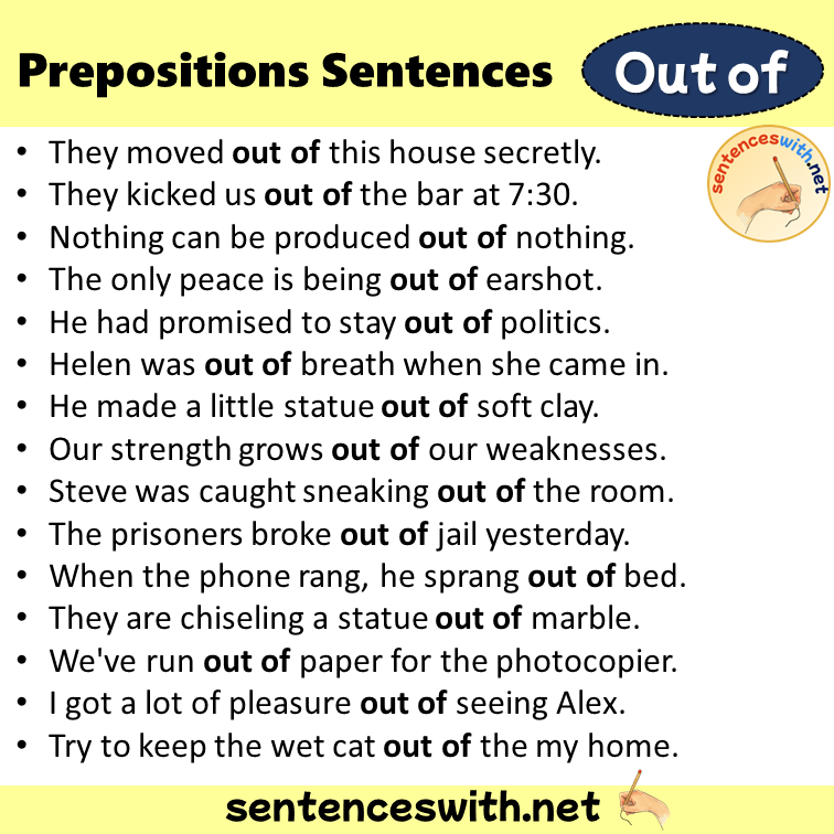 Preposition Out of Sentences Examples, Preposition Out of in a Sentence