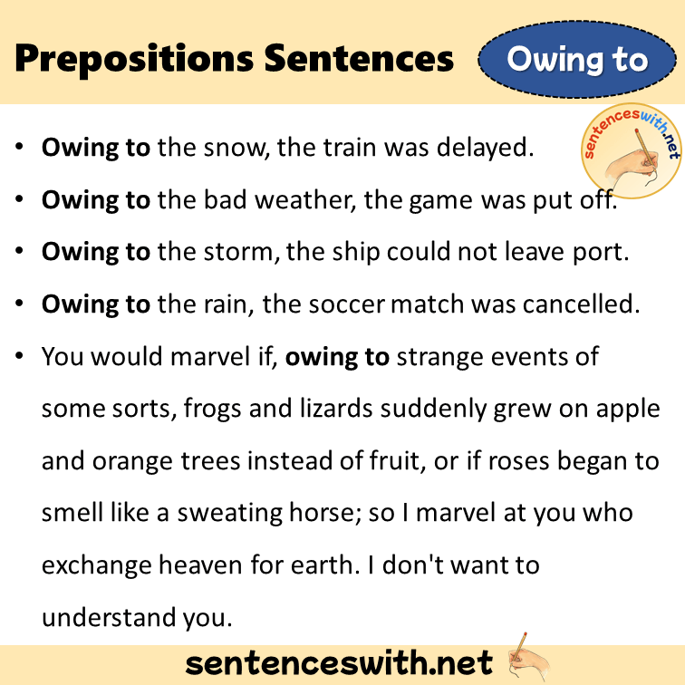 Preposition Owing to Sentences Examples, Preposition Owing to in a Sentence