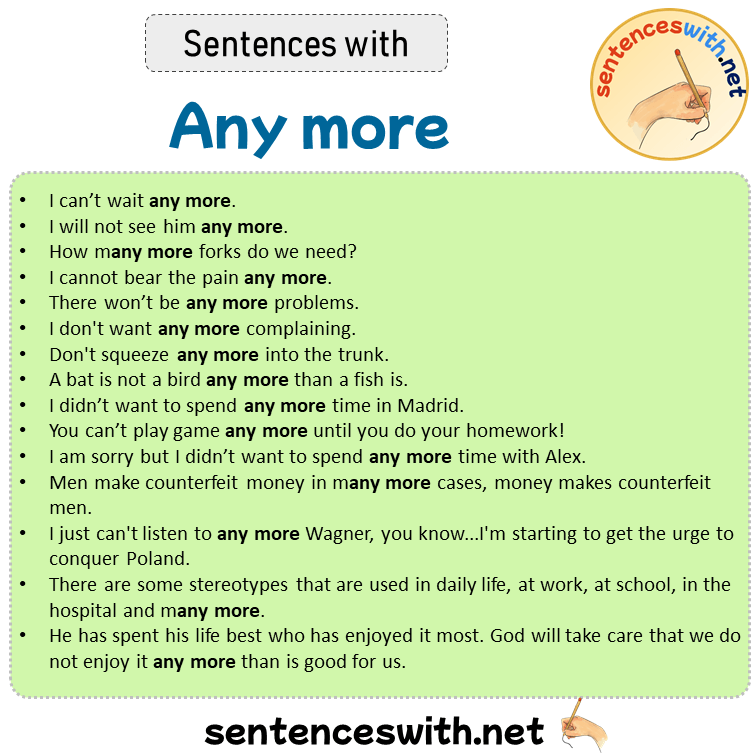Sentences with Any more, Sentences about Any more