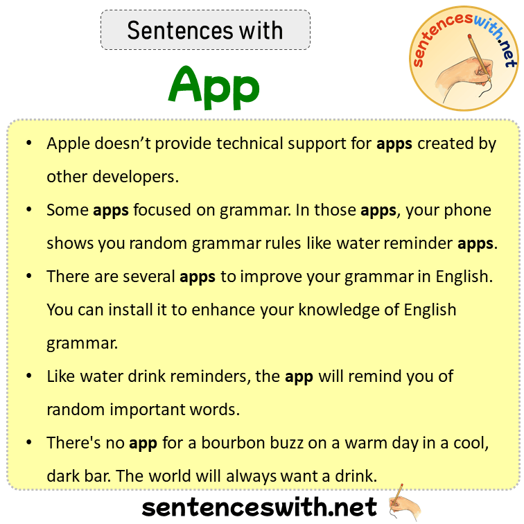 Sentences with App, Sentences about App
