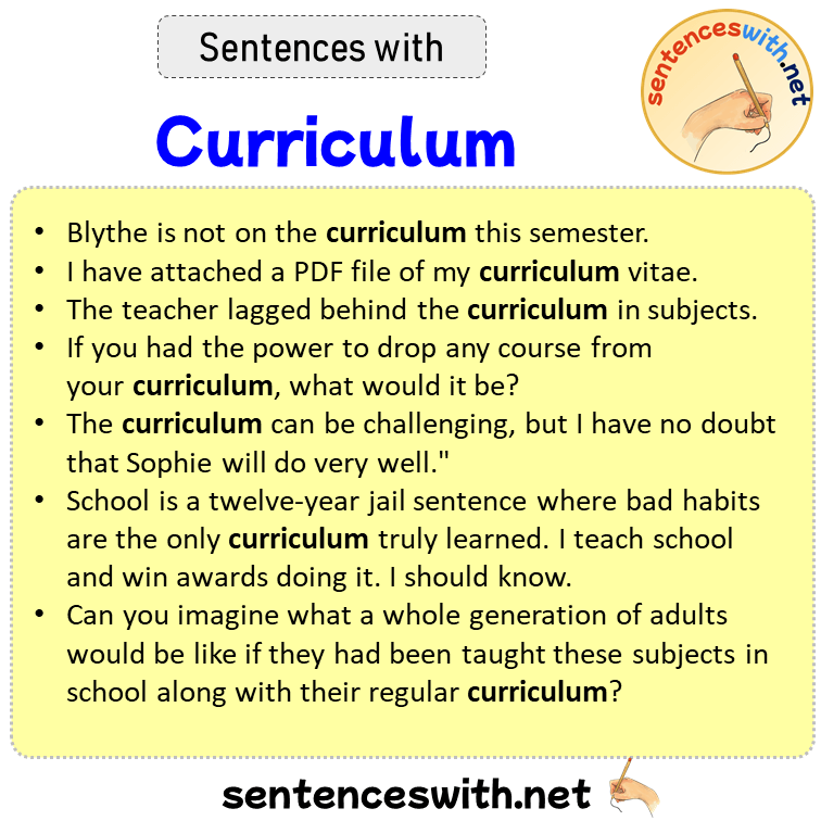 Sentences with Curriculum, Sentences about Curriculum