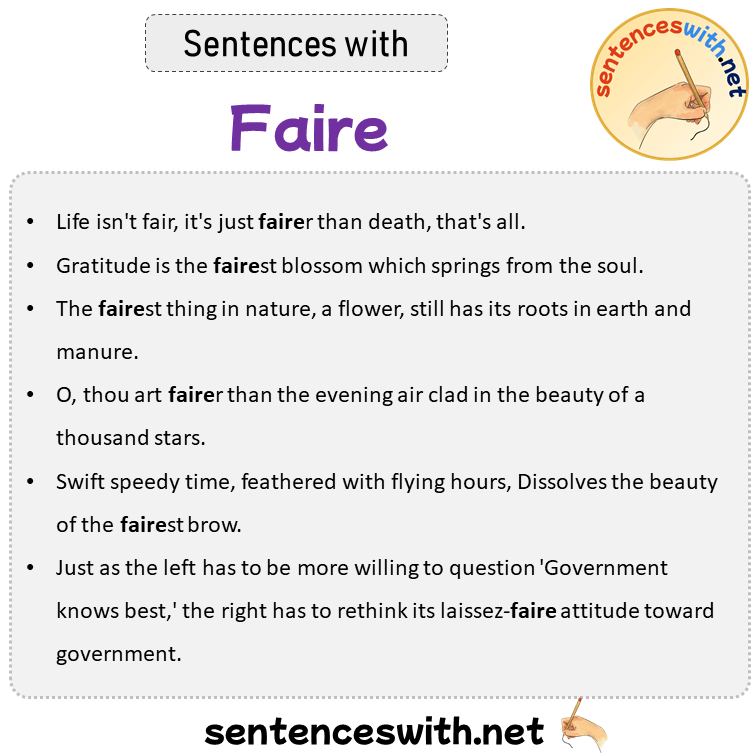 Sentences with Faire, Sentences about Faire