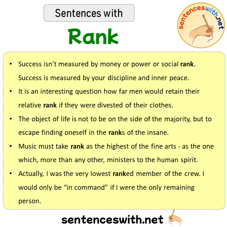 Sentences with Rank, Sentences about Rank