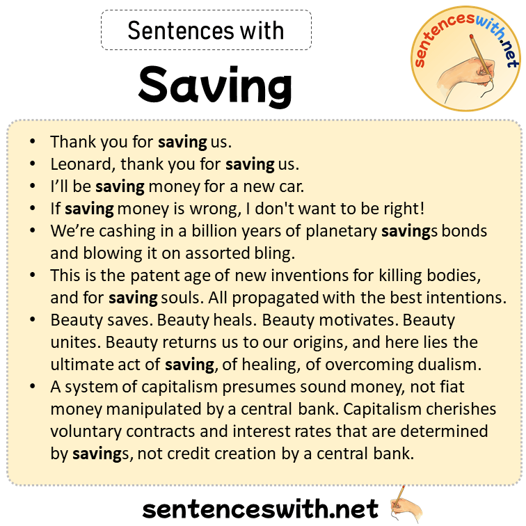 Sentences with Saving, Sentences about Saving