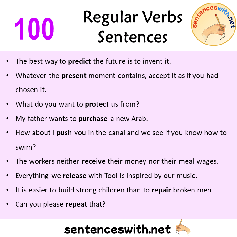 100 Regular Verbs Sentences Examples, Regular Verbs Examples Sentences