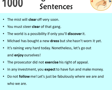 1000 Regular Verbs Sentences Examples, Regular Verbs Examples Sentences
