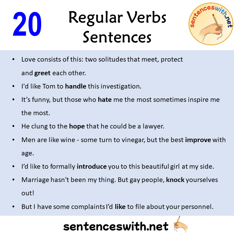 20 Regular Verbs Sentences Examples, Regular Verbs Examples Sentences
