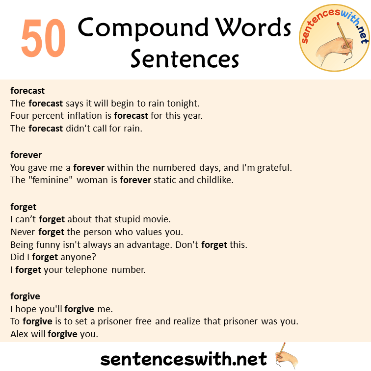 50 Compound Words Sentences, Compound Nouns List and Examples Sentences