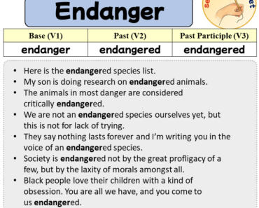 Sentences with Endanger, Past and Past Participle Form Of Endanger V1 V2 V3