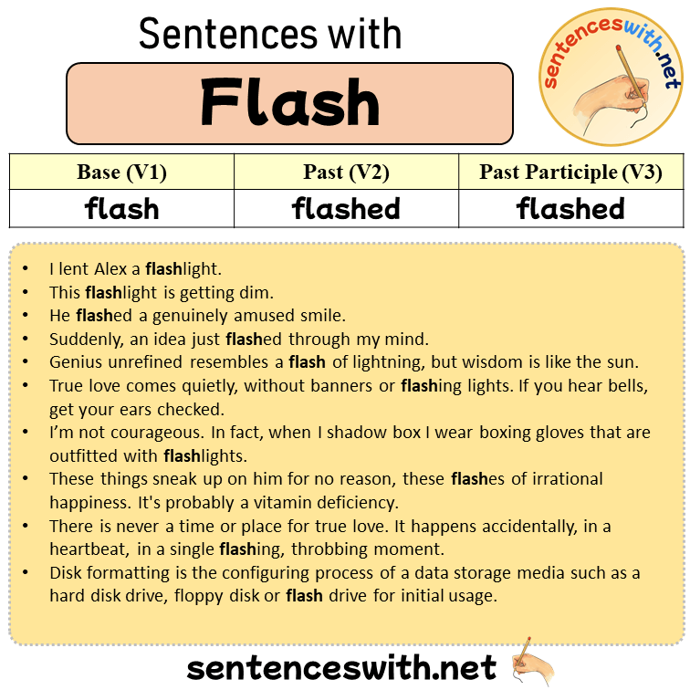 Sentences with Flash, Past and Past Participle Form Of Flash V1 V2 V3