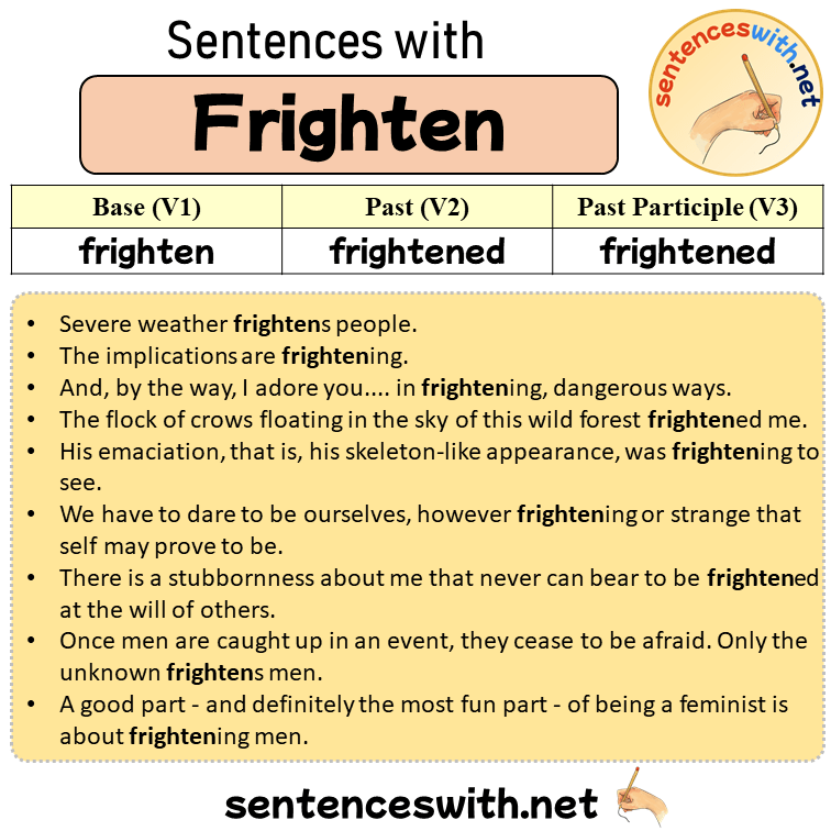 Sentences with Frighten, Past and Past Participle Form Of Frighten V1 V2 V3