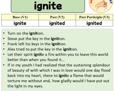 Sentences with ignite, Past and Past Participle Form Of ignite V1 V2 V3