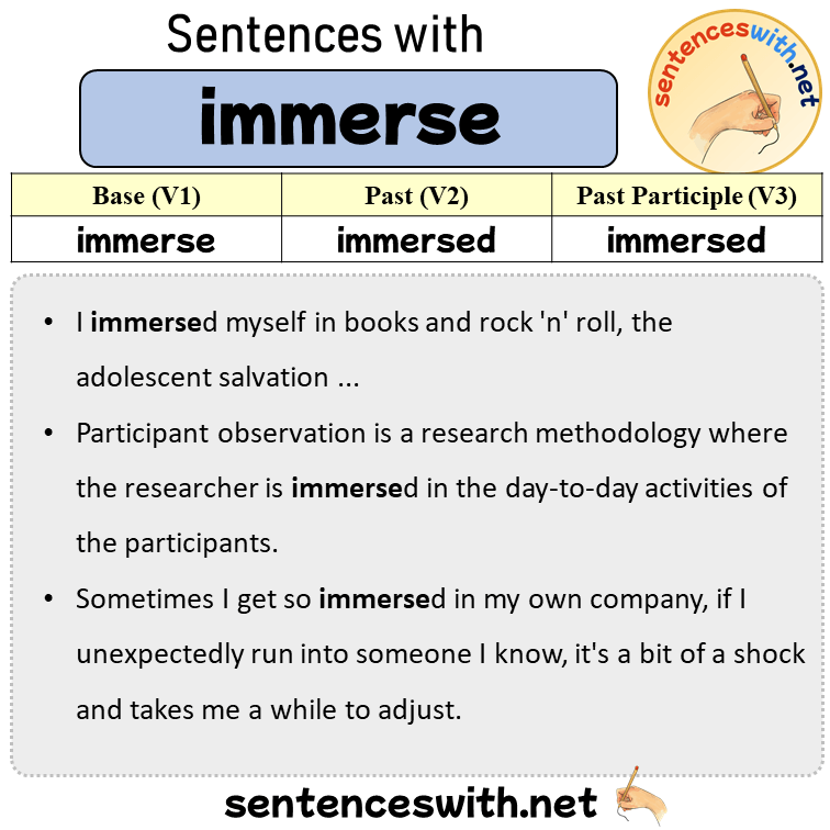 Sentences with immerse, Past and Past Participle Form Of immerse V1 V2 V3
