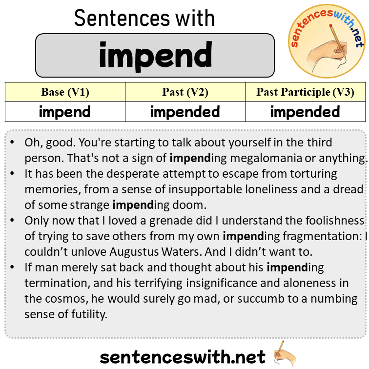Sentences with impend, Past and Past Participle Form Of impend V1 V2 V3