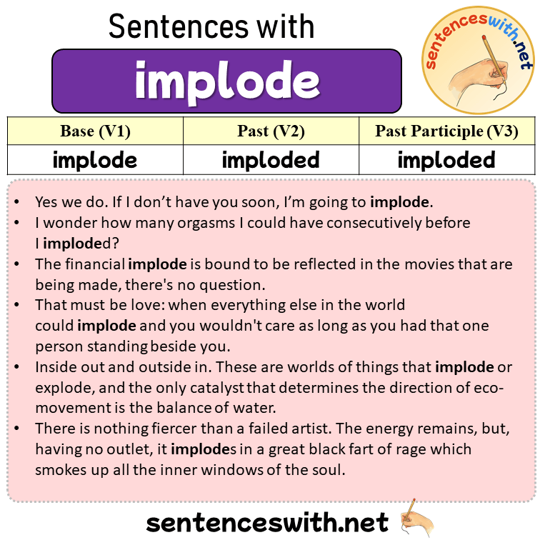 Sentences with implode, Past and Past Participle Form Of implode V1 V2 V3