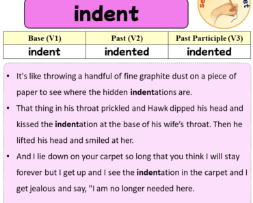 Sentences with indent, Past and Past Participle Form Of indent V1 V2 V3