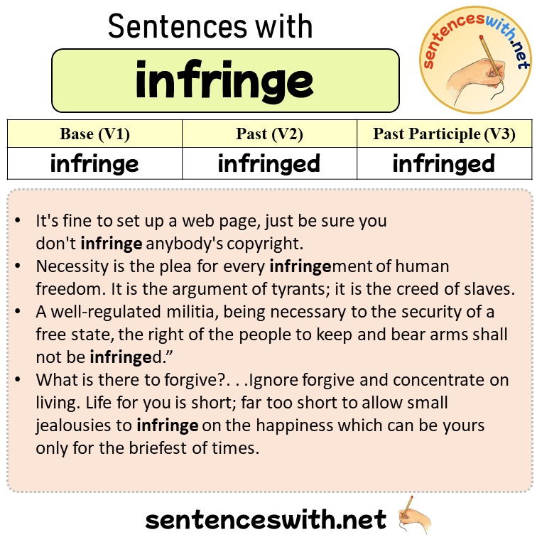 Sentences with infringe, Past and Past Participle Form Of infringe V1 V2 V3