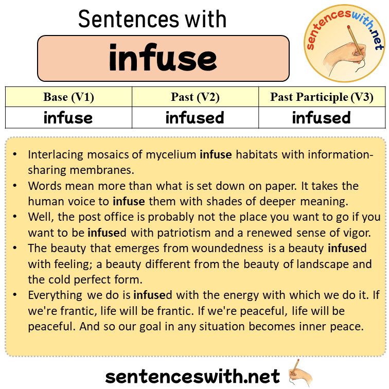 Sentences with infuse, Past and Past Participle Form Of infuse V1 V2 V3