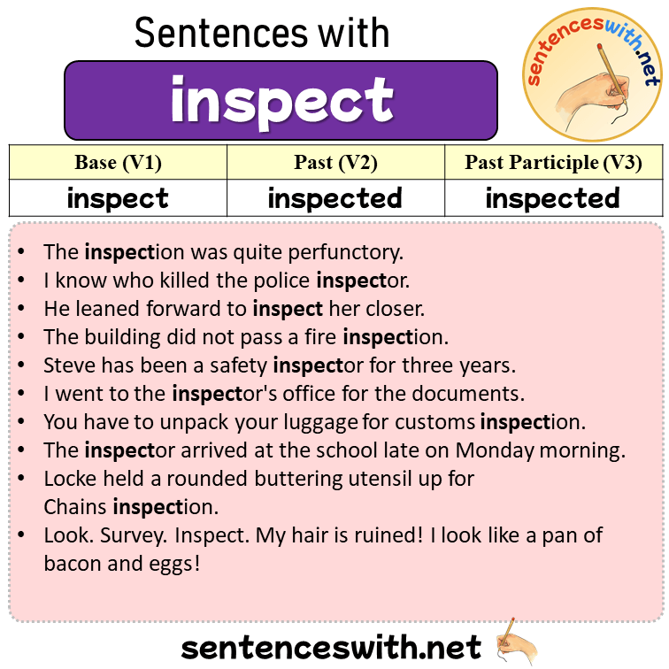 Sentences with inspect, Past and Past Participle Form Of inspect V1 V2 V3